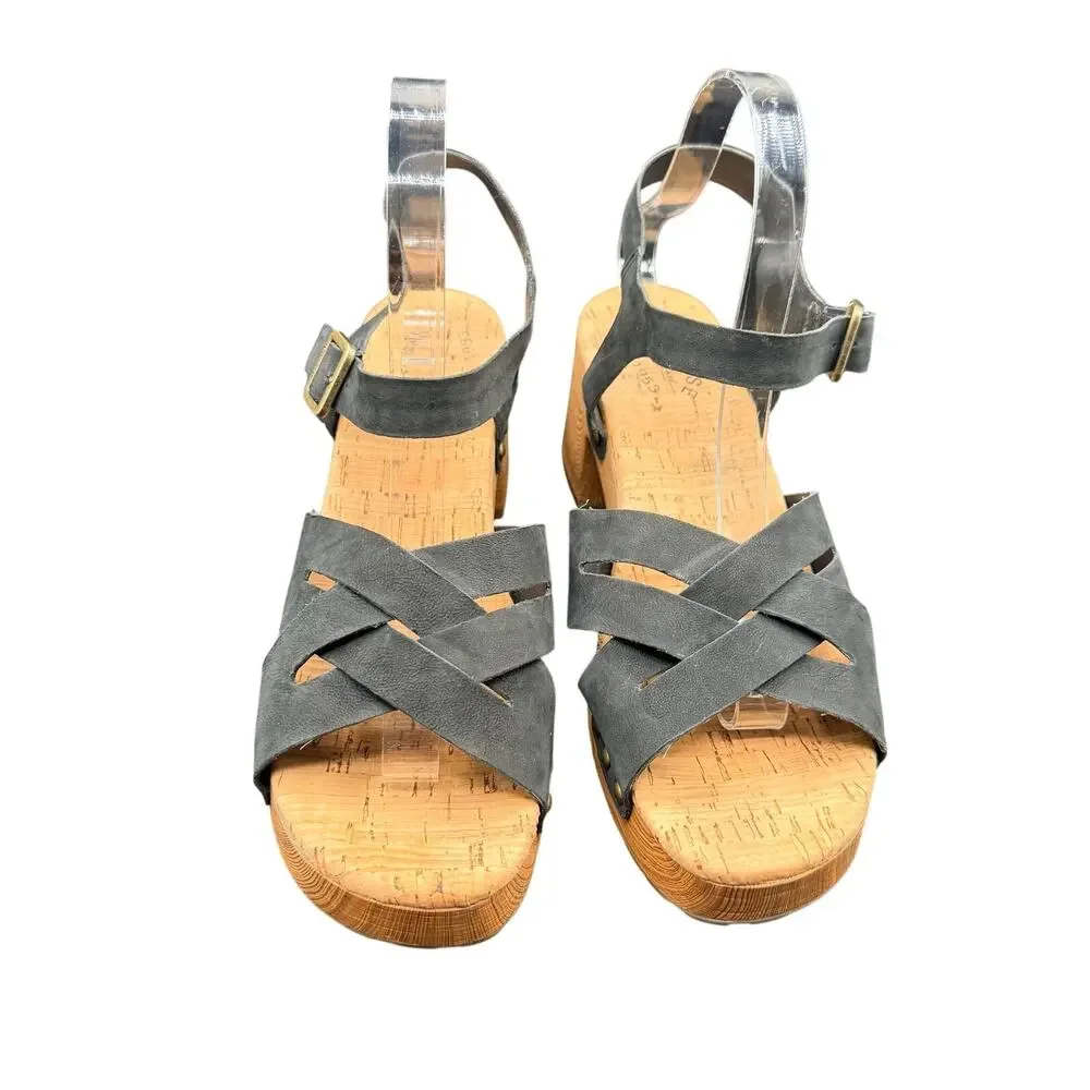 Kork-Ease Black Leather Platform Heeled Sandals Size 9M